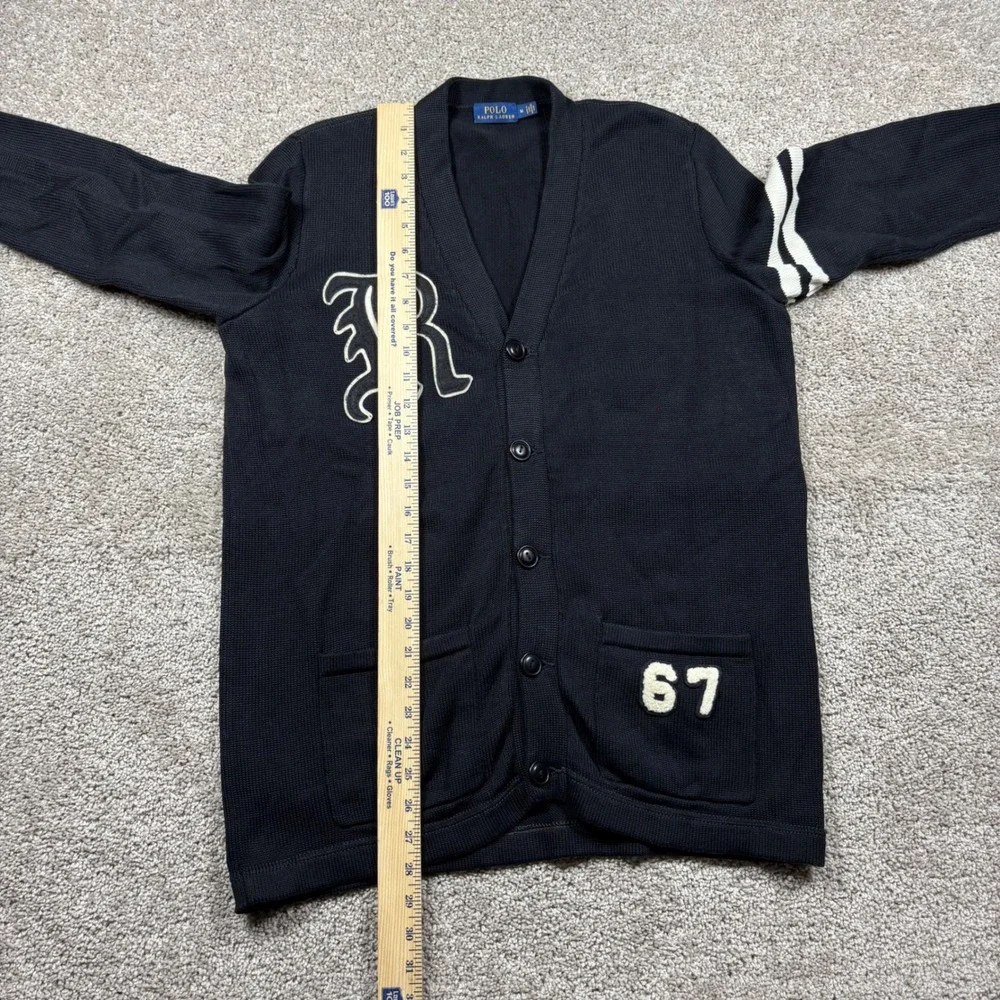 Polo Ralph Lauren Mens Black Cotton Letterman Varsity Cardigan Sweater Size M 67 - Picture 5 of 8